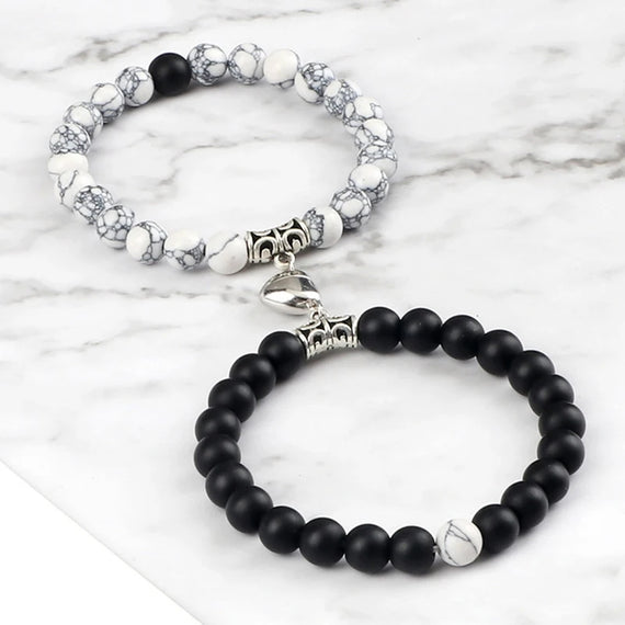 Bracelet couple onyx/howlite blanche